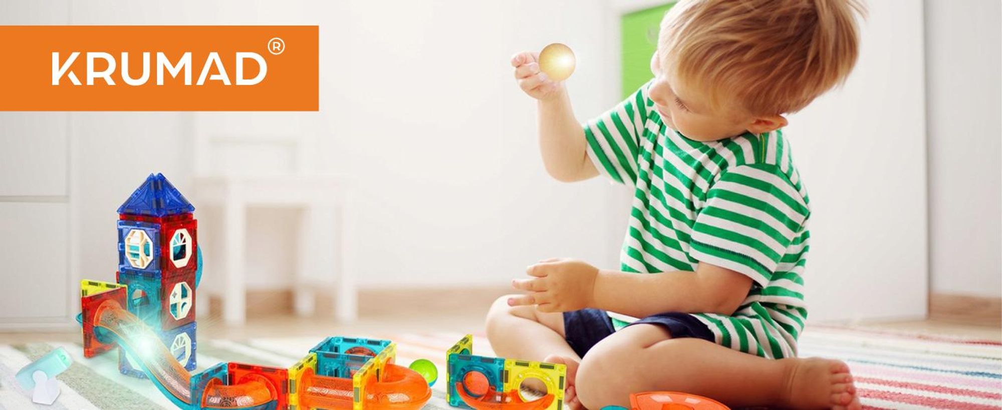 KRUMAD Magnetische Bausteine 75 Teile - Magnetspielzeug mit Licht & Kugelbahn für Kinder ab 3 Jahren - Stabile Magnetkonstruktion, leuchtende Elemente