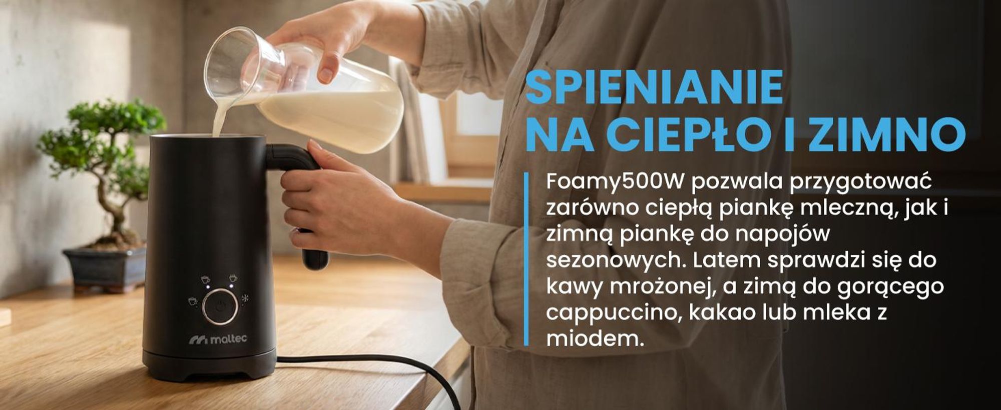 Elektryczny spieniacz do mleka o pojemności 300 ml na ciepłe i zimne mleko capuccino