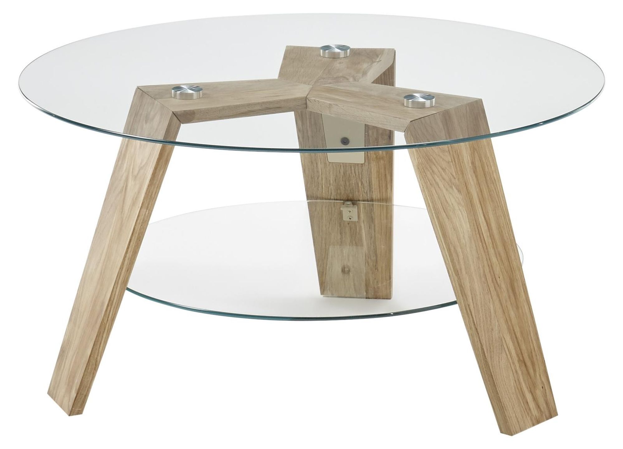 Couchtisch LUBLIN – moderner Couchtisch mit Glasablage und massiver Asteiche
