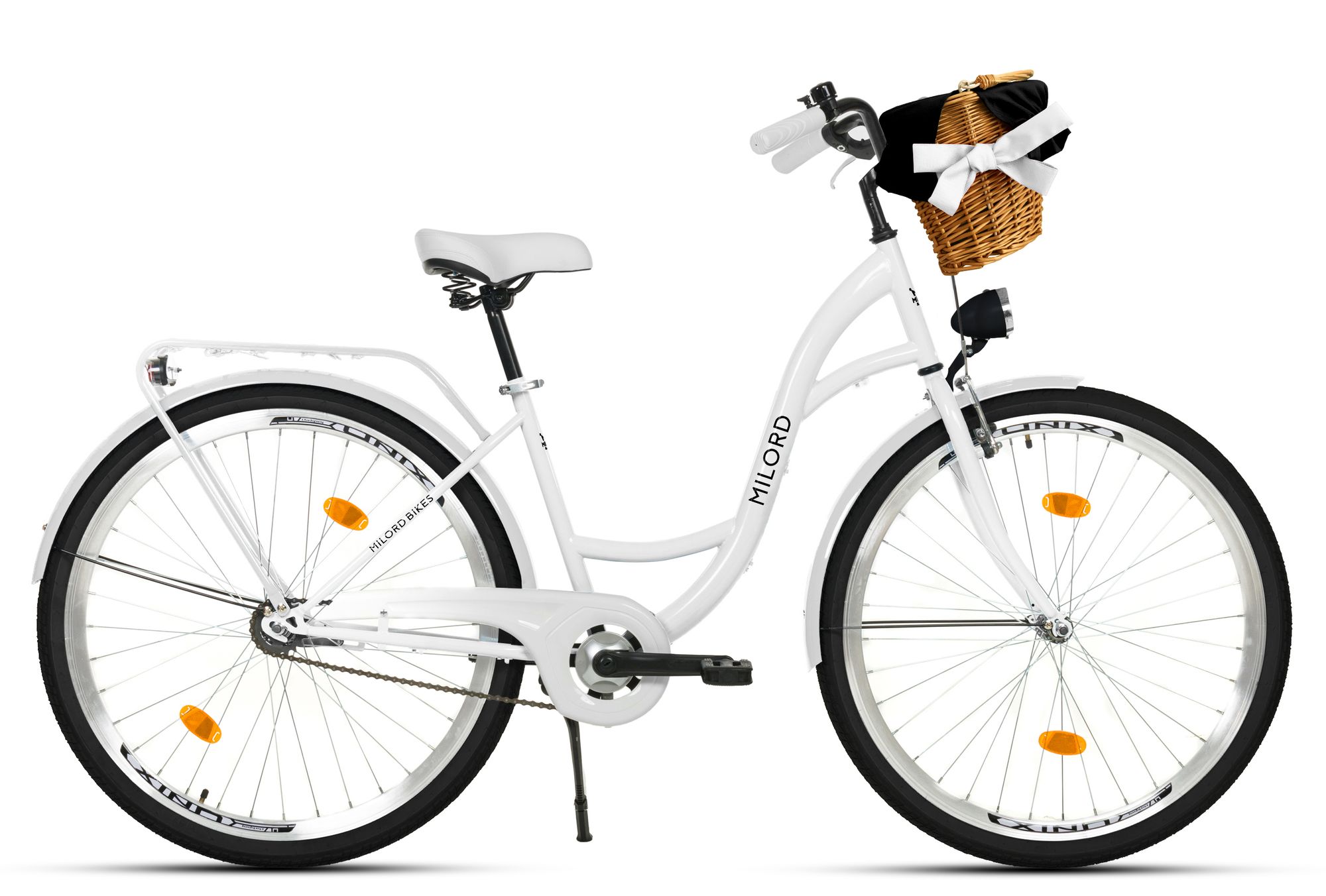 Milord Komfort Stadtfahrrad Fahrrad mit Weidenkorb Damenfahrrad, 26 Zoll, Weiß, 1-Gang