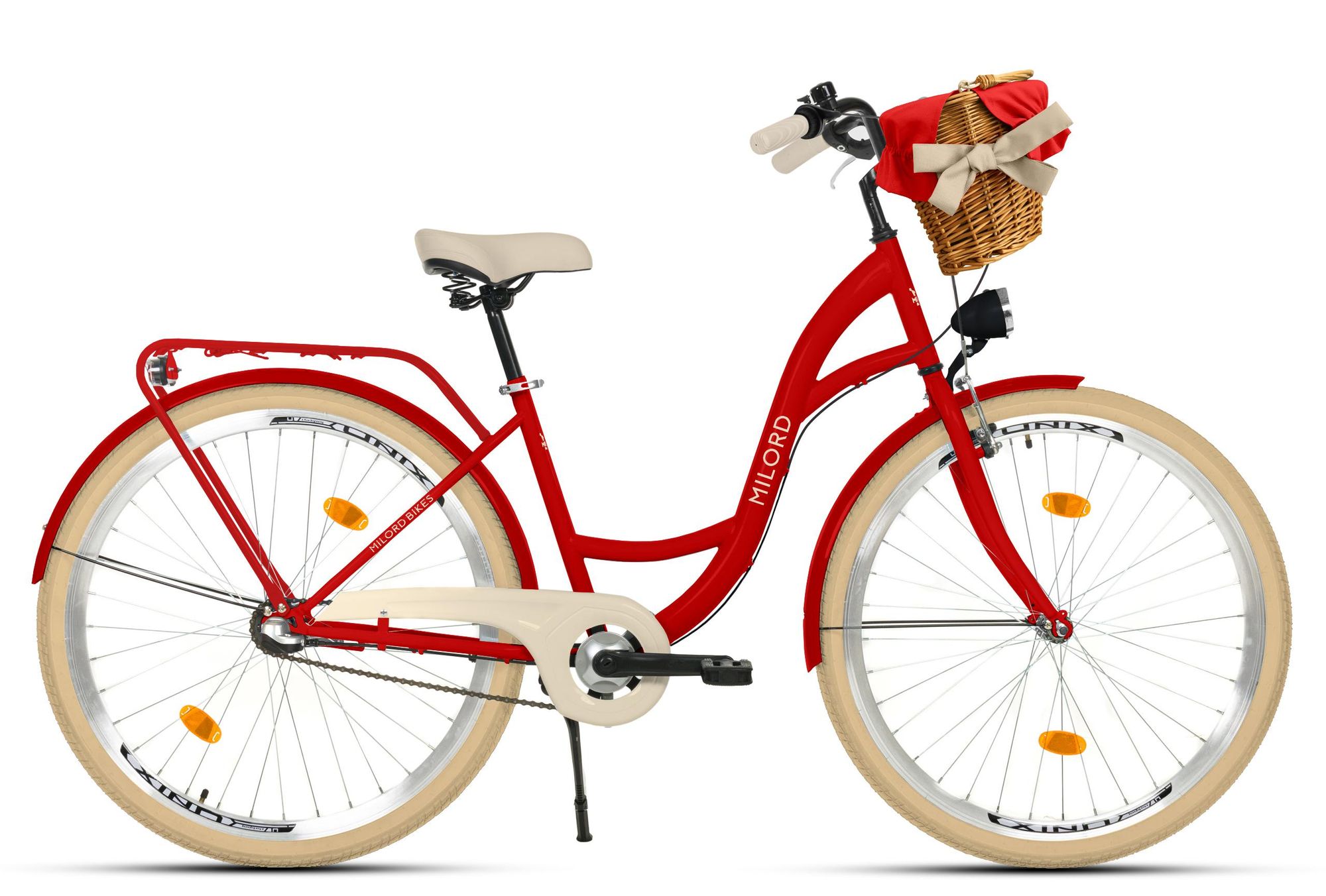 Milord Komfort Fahrrad Mit Weidenkorb Damenfahrrad, 26 Zoll, Rosa-Creme, 3 Gang Shimano
