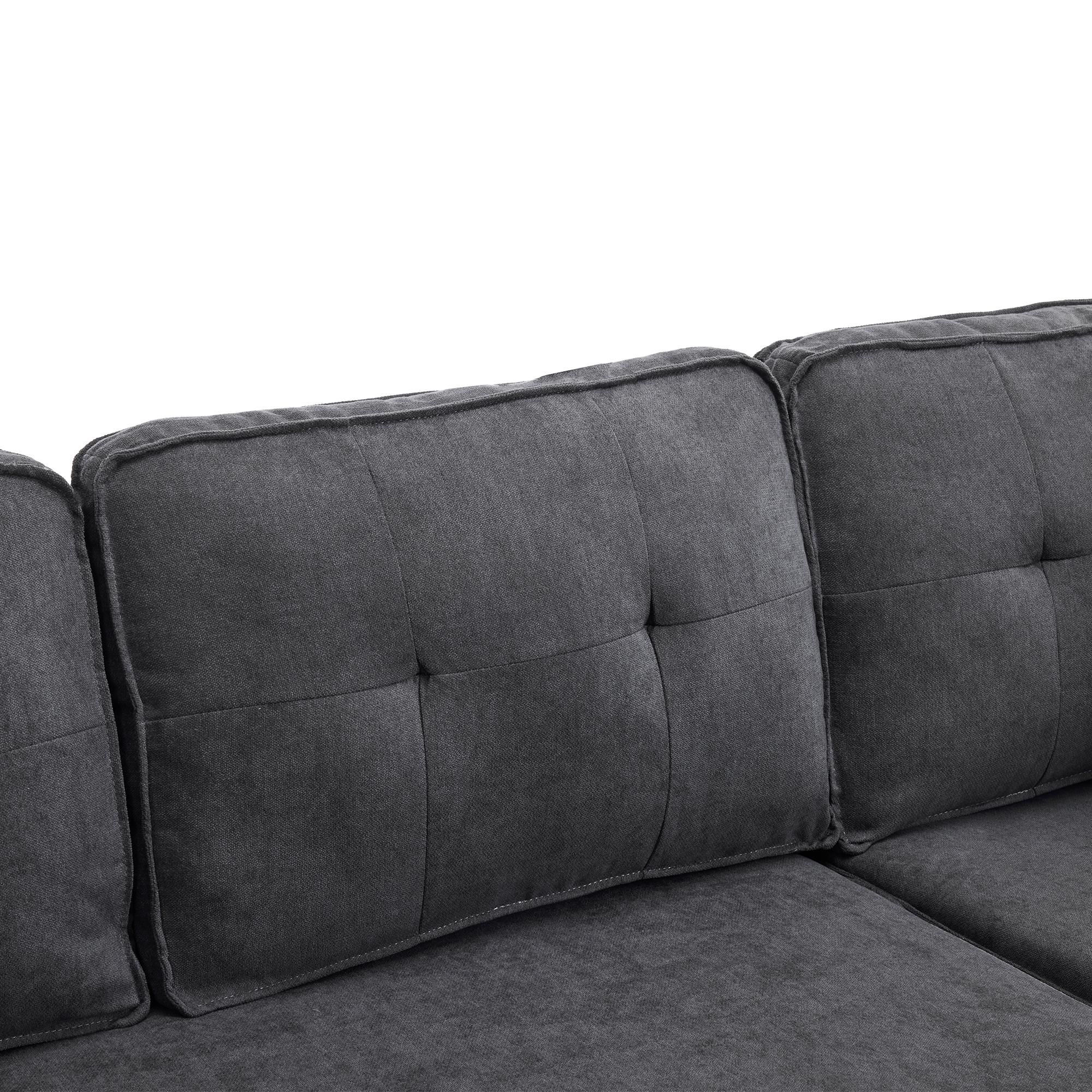 Merax Ecksofa, L-Form Sofa mit Schlaffunktion und Bettkasten, Couch mit Getränkehalter, 3-Sitzer Wohnzimmersofa, Couchgarnitur, Bettsofa, Grau