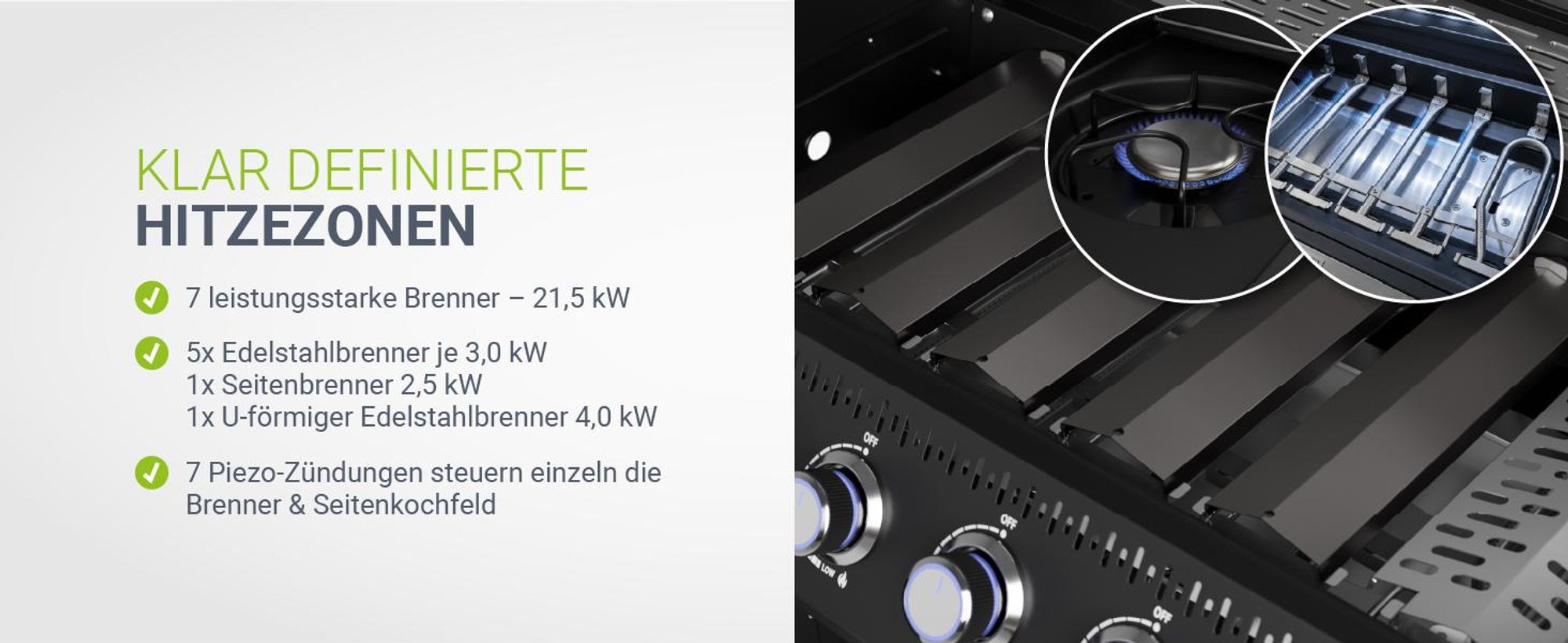 JUSKYS® Gasgrill Tennessee 6+1 mit Edelstahlbrennern & LED-Regler und Sichtfenster