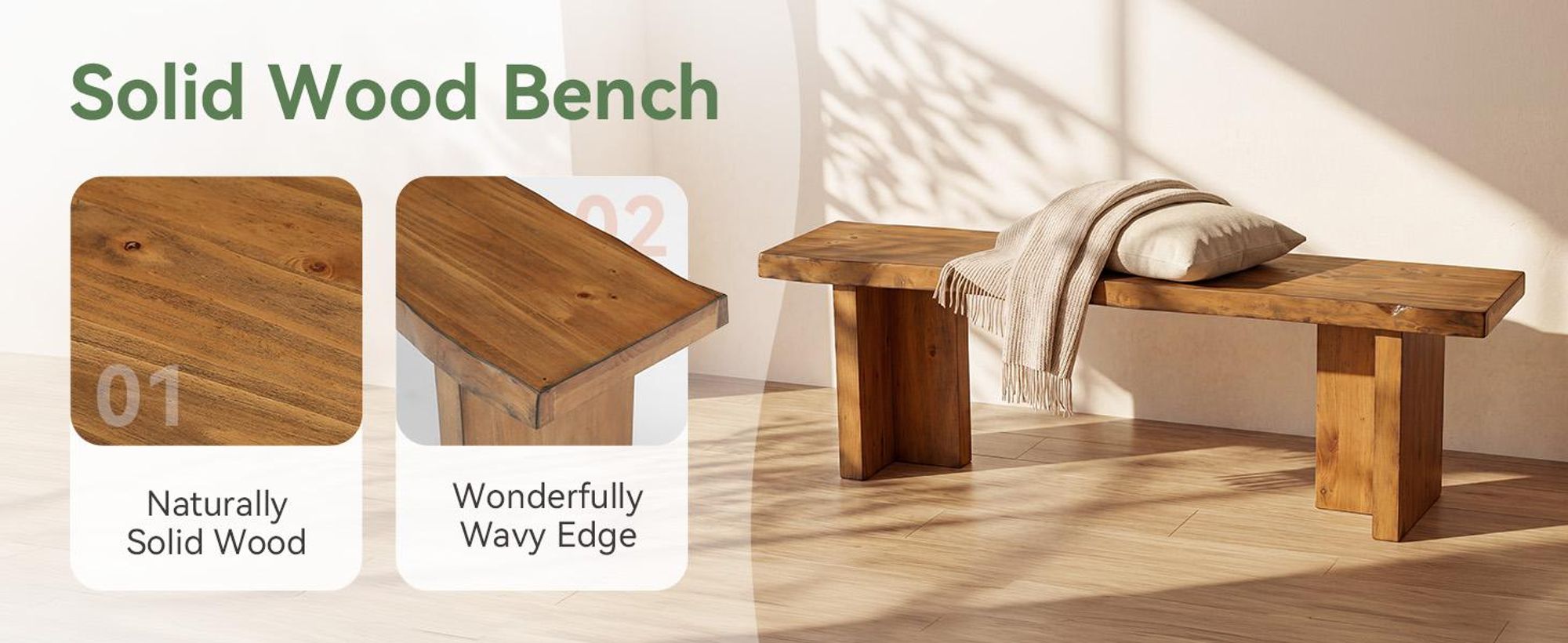 140 cm Holzbank für den Eingangsbereich, Schuhbank Massivholz für Eingangsbereich, Bettbank für Schlafzimmer, für den Eingangsbereich, den Flur, Braun