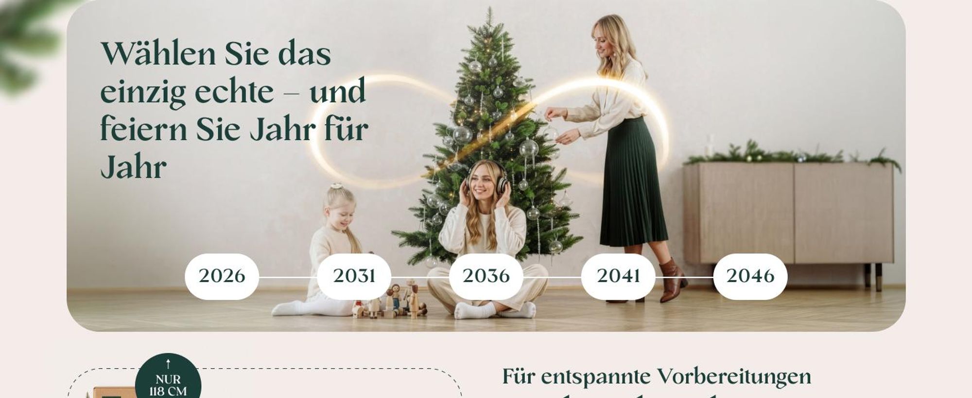 FairyTrees Weihnachtsbaum künstlich 220cm NORDMANNTANNE mit Christbaum Holzständer |  Tannenbaum künstlich mit grünem Stamm |  EU