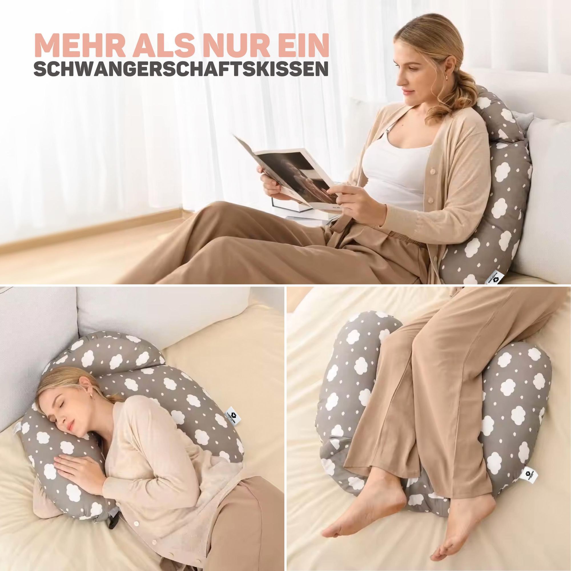 Vulpes Goods Stillkissen 3-in-1 | U-förmiges Schwangerschaftskissen für Babyunterstützung | Lagerungskissen Baby für Stillen | 60 x 72 x 16 cm