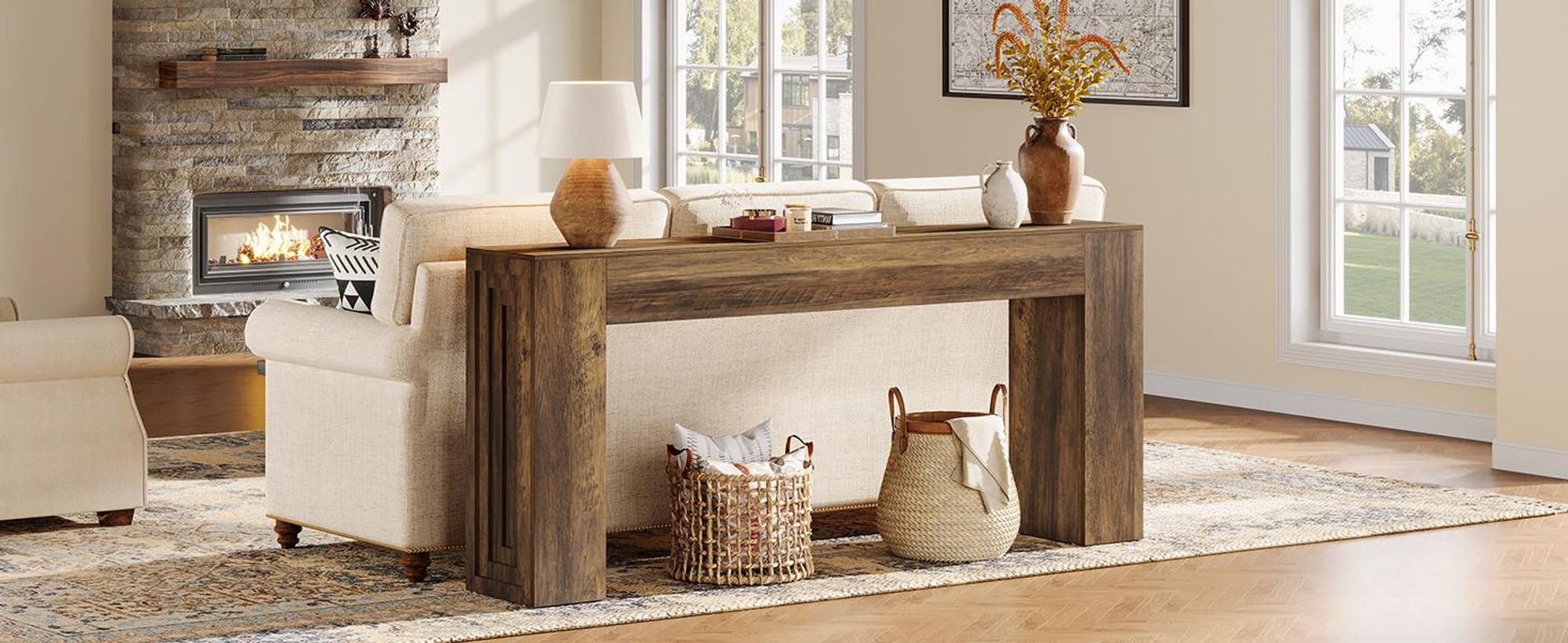 Tribesigns Konsolentisch, 160 cm lang Eingangstisch, schmaler Sofatisch im Landhausstil für Wohnzimmer, Eingangsbereich, Flur, Foyer, Naturbraun