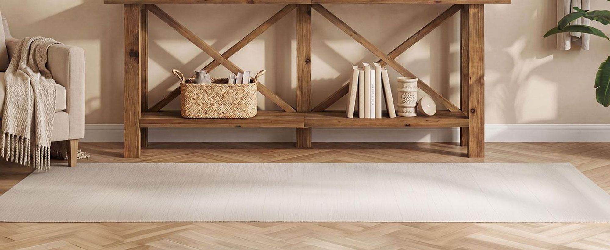 Tribesigns Konsolentisch Massivholz, 180 cm, schmaler Konsolentisch mit Stauraum, 2-stufige Konsole im Landhausstil für Flur, Eingangsbereich, Braun