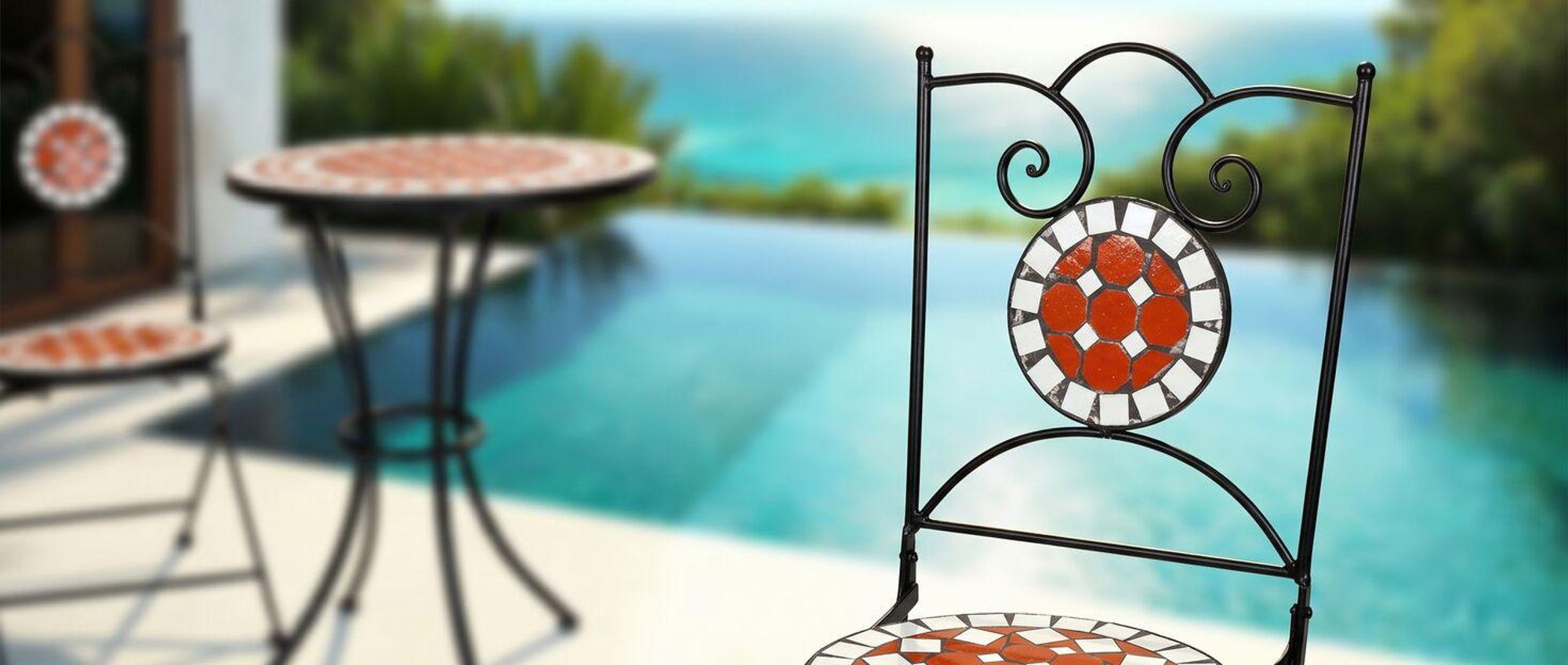 tectake® Gartenmöbel Set Mosaik mit 2 Stühlen und Tisch