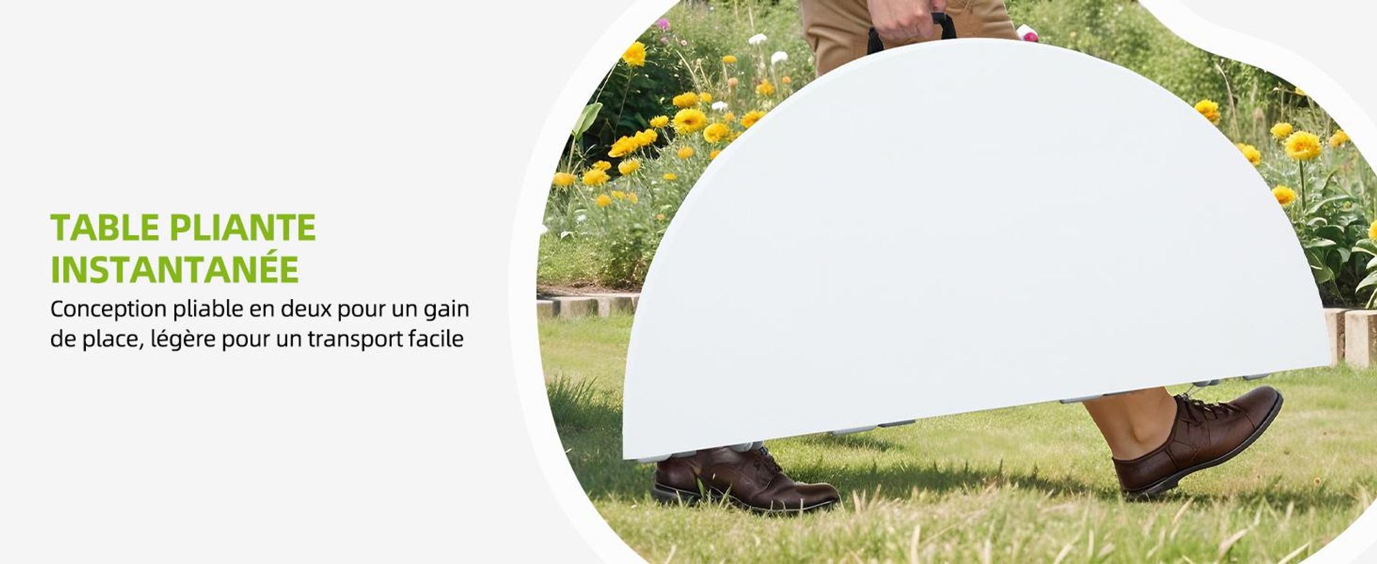 Gartentisch Rund Klapptisch Campingtisch mit Tragegriff, Wetterfest für Outdoor/Indoor, Ø 122 cm, Weiß