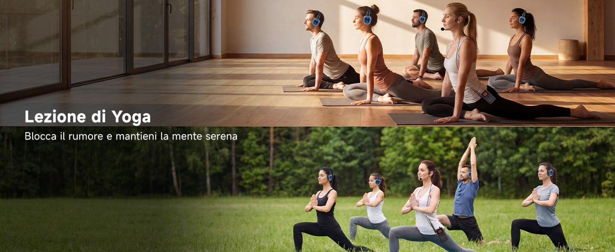 Sistema di cuffie per silent disco Retekess TA003P-TA004S, a mani libere, qualità audio Hi-Fi, LED a 3 canali, 12 ore di autonomia, vestibilità stabile, potenziamento dei bassi, ideale per fitness, yoga e feste