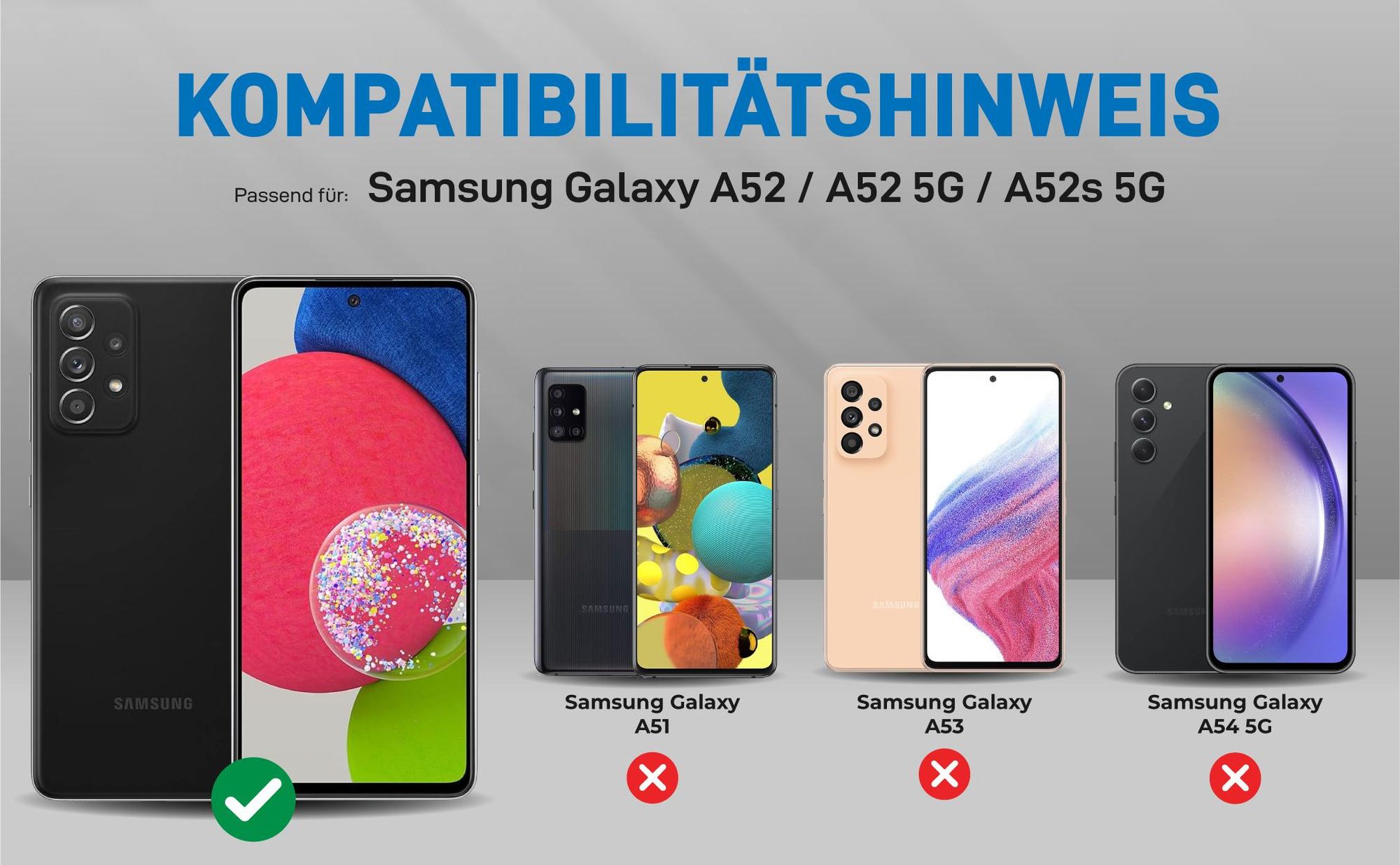 Kompatibilitätshinweise Hülle für Samsung Galaxy A52 / A52 5G / A52s 5G