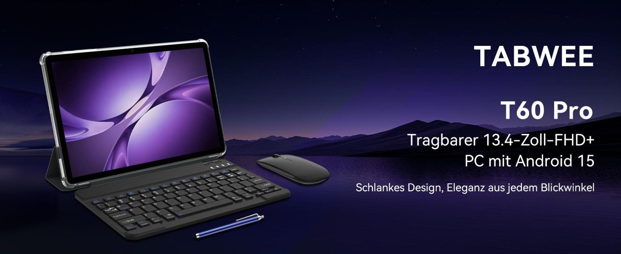 TABWEE T60Pro 13.4" Android 16 Tablet, 24GB(8+16)+256GB/2TB TF, 10000 mAh Akku, 2K Incell Display/120Hz/5G WiFi, Mit Hülle/Maus/Tastatur/Kabel-Headset