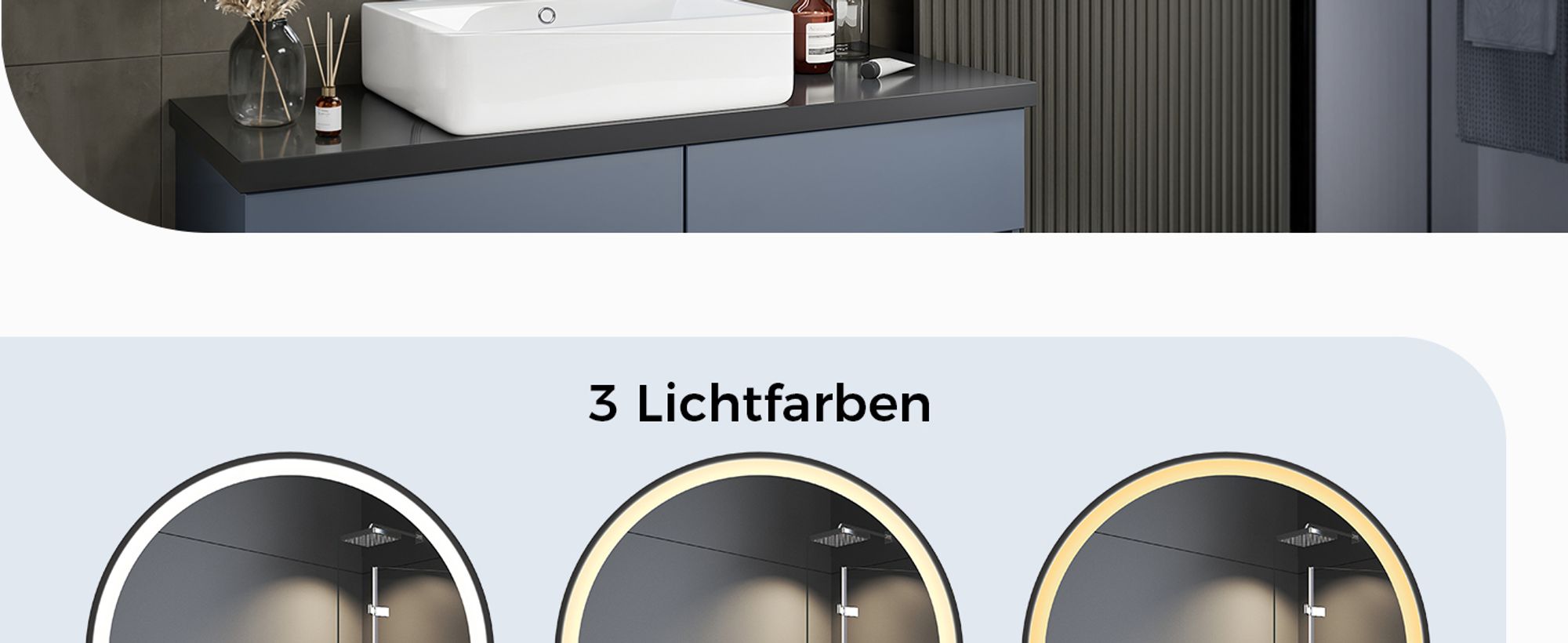 Heilmetz Rund Spiegel 50cm Badspiegel mit Beleuchtung Wandspiegel Dimmbar 3 Lichtfarbe LED Badezimmerspiegel mit Touchschalter Lanyard Aufhängung
