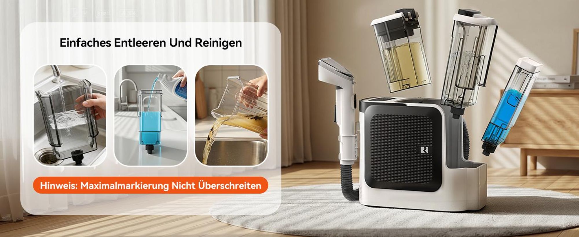 Nass-Trockensauger Redkey C2 26 kPa,3 Reinigungsmodi (Dampf / Heißwasser / Kaltwasser), geeignet für Sofa, Matratzen und Auto