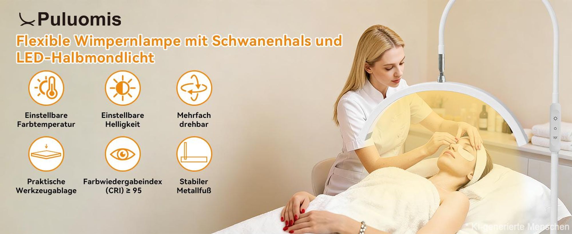 Puluomis LED Beauty Stehlampe, Höhenverstellbare Lampe mit Fernbedienung, 3 Farbtemperaturen & Stufenlos Dimmer, 320° Schwanenhals Wimpernverlängerung