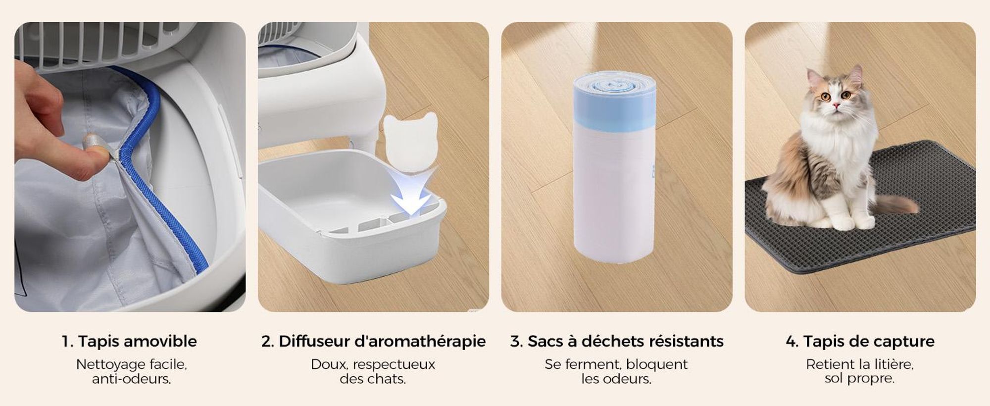 Bac à litière ouvert sur le dessus, bac à litière automatique autonettoyant, bac à litière XXL, grande capacité,via application, pour plusieurs chats