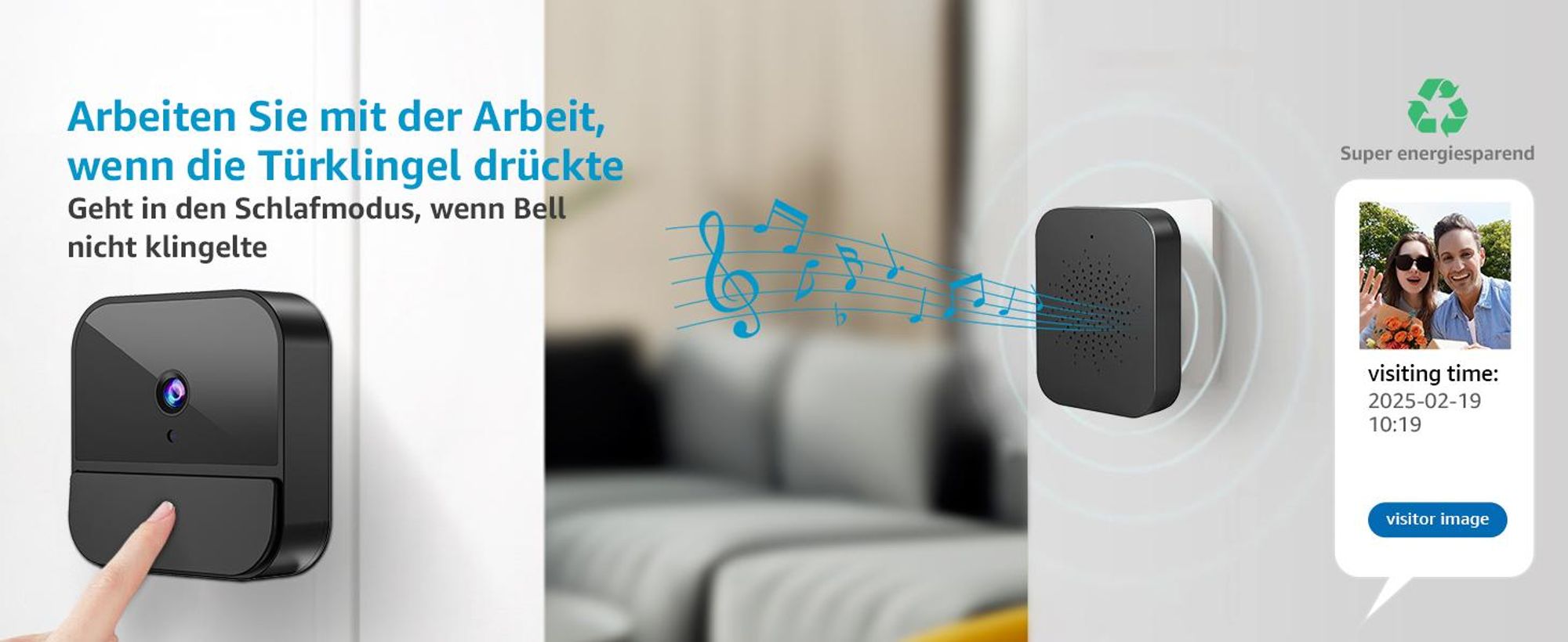 Video Türklingel, Kabellose Türklingel mit Kamera, Videotürklingel, 1080p-HD-Video, Zwei-Wege-Audio, 2.4G Wifi Video Doorbell Nachtsicht