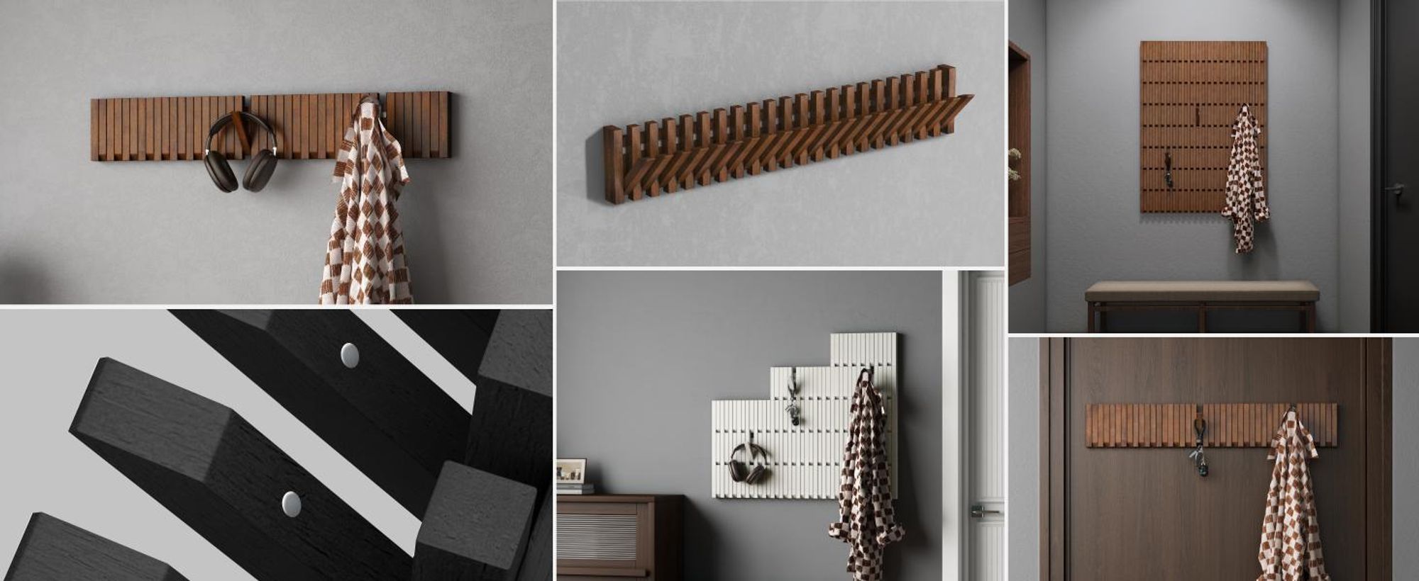Mai & Mai Kleiderhaken Wandgarderobe Wandhaken aus Holz Garderobe mit 14 magnetischen Klapphaken Garderobenleiste Garderobenhaken Matt weiß Twigro-01