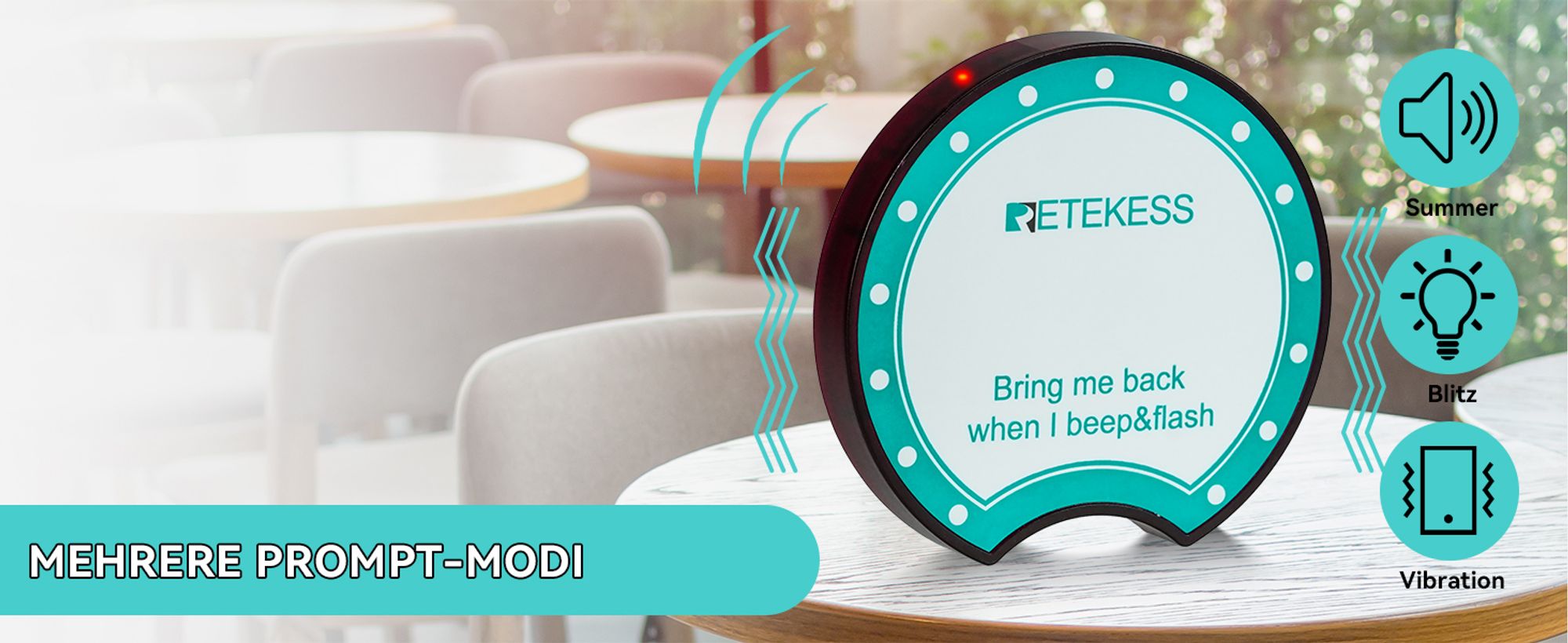Retekess TD168R Pager System Restaurant, Pager Pieper, 400M, Alarm außerhalb der Reichweite, 7 Rufmodi, Service Countdown Zeit, Gastro Pager für Bar