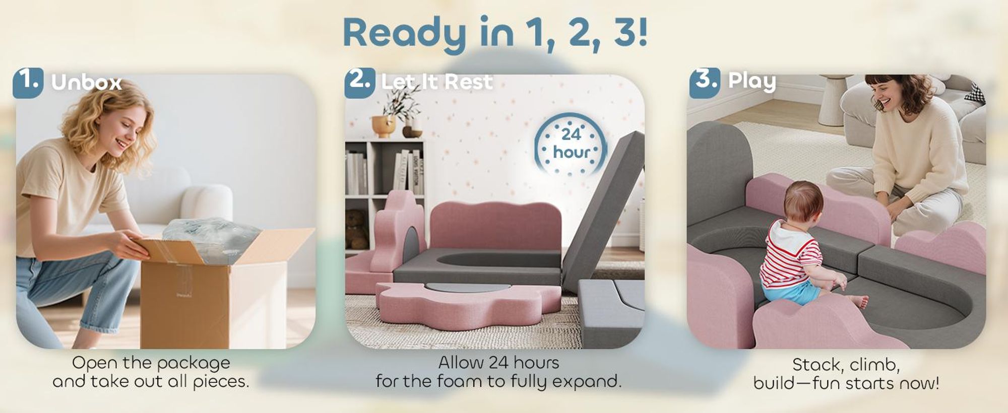 Sofa do zabawy AIYAPLAY, sofa dziecięca wykonana z piankowych klocków konstrukcyjnych 12 elementów, miękkie klocki do wspinaczki z basenem z piłeczkami, zestaw klocków, duże klocki, piankowe klocki do wspinaczki dla dzieci w kolorze sztruksowym, szare