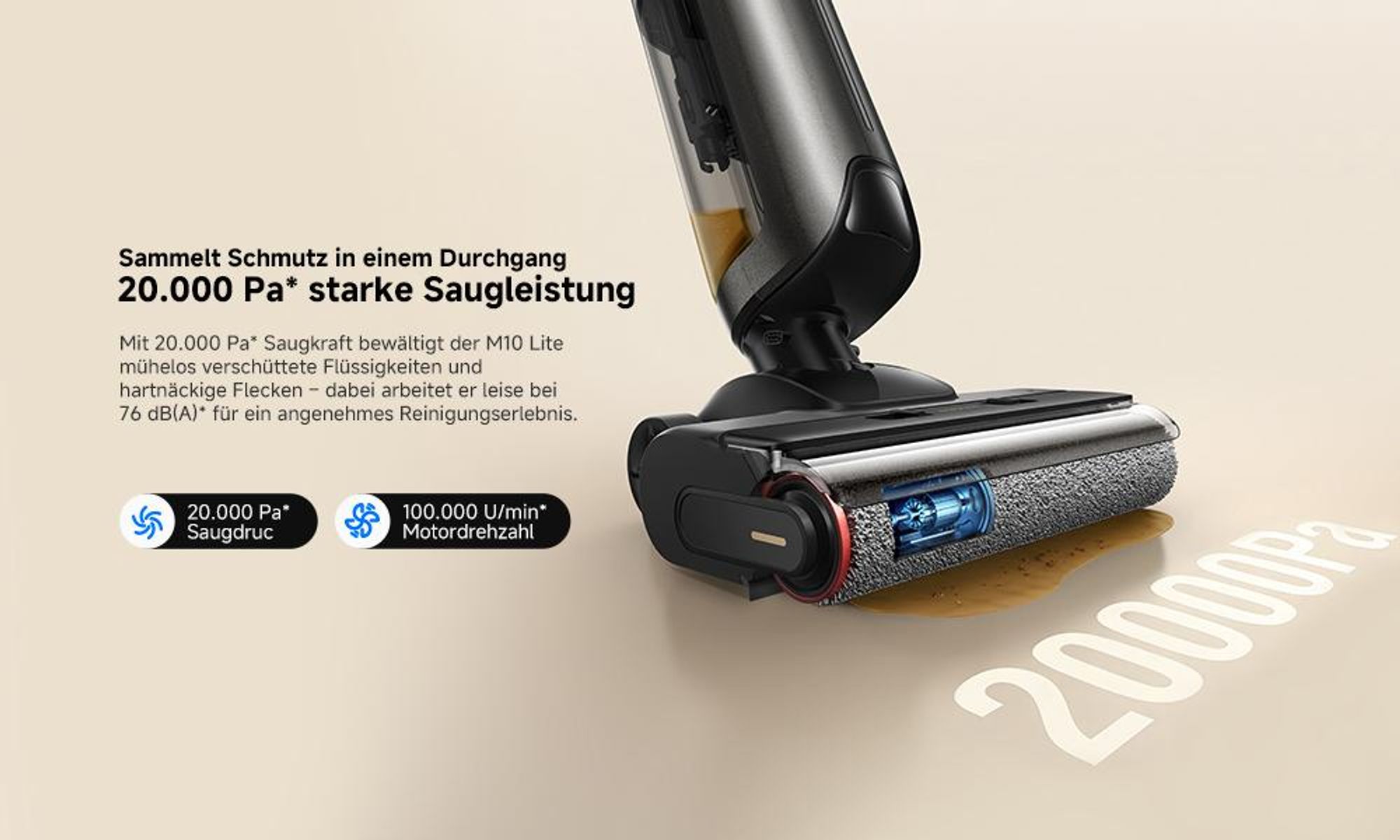 MOVA M10 Lite Nass- und Trockensauger, 20.000 Pa Akku-Waschsauger, 60°C Selbstreinigung, 180° flach, 30 Min.