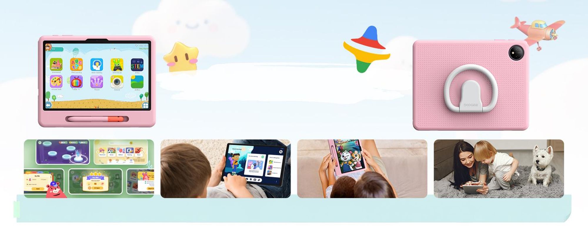 POCKAM P10 kinder tablet, 10,1 inch, met Gemini AI, Android 16, 32 (6+26) GB RAM + 64 GB ROM/TF 2TB, 7000mAh, WiFi tablet voor kinderen, met kindvriendelijke hoes en stylus