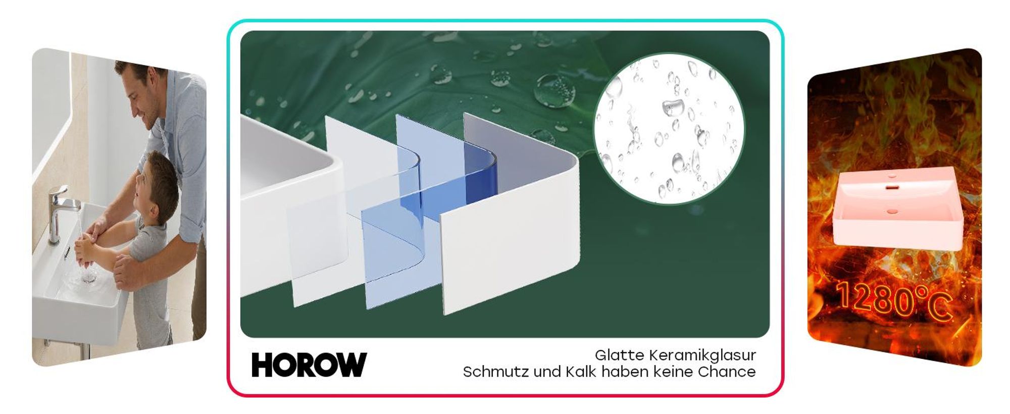 HOROW 50cm Waschbecken Wandmontage Waschtisch Keramik Hängewaschbecken Rechteckig Aufsatzwaschbecken mit Hahnloch und Überlauf für Klein Gäste WC