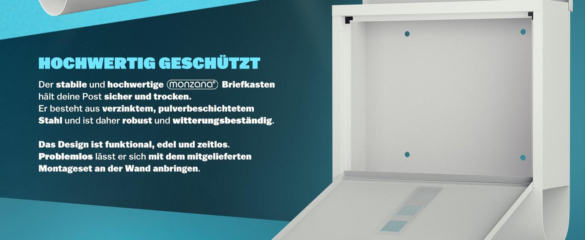 MONZANA® Briefkasten Kreuzschloss mit Kupfer-Schließzylinder drehbare Abdeckung 31x10x34 cm Sichtfenster Namensschild Zeitungsfach einfache Montage legierter Stahl 2 Schlüssel Postkasten Weiß