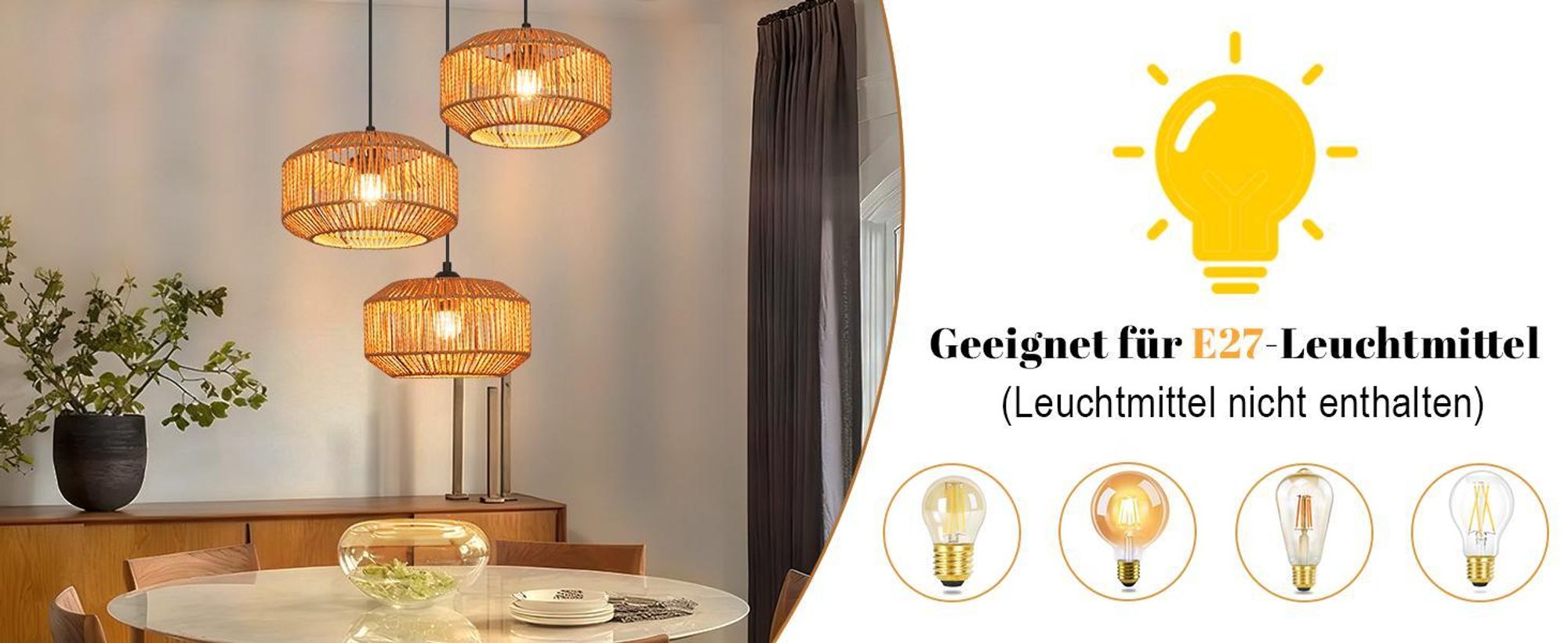 ZMH lampa wisząca boho lampa wisząca rattanowa lampa wisząca lampa wisząca z regulacją wysokości lampa wisząca jadalnia 3 płomienie lampa stołowa retro z gniazdem E27