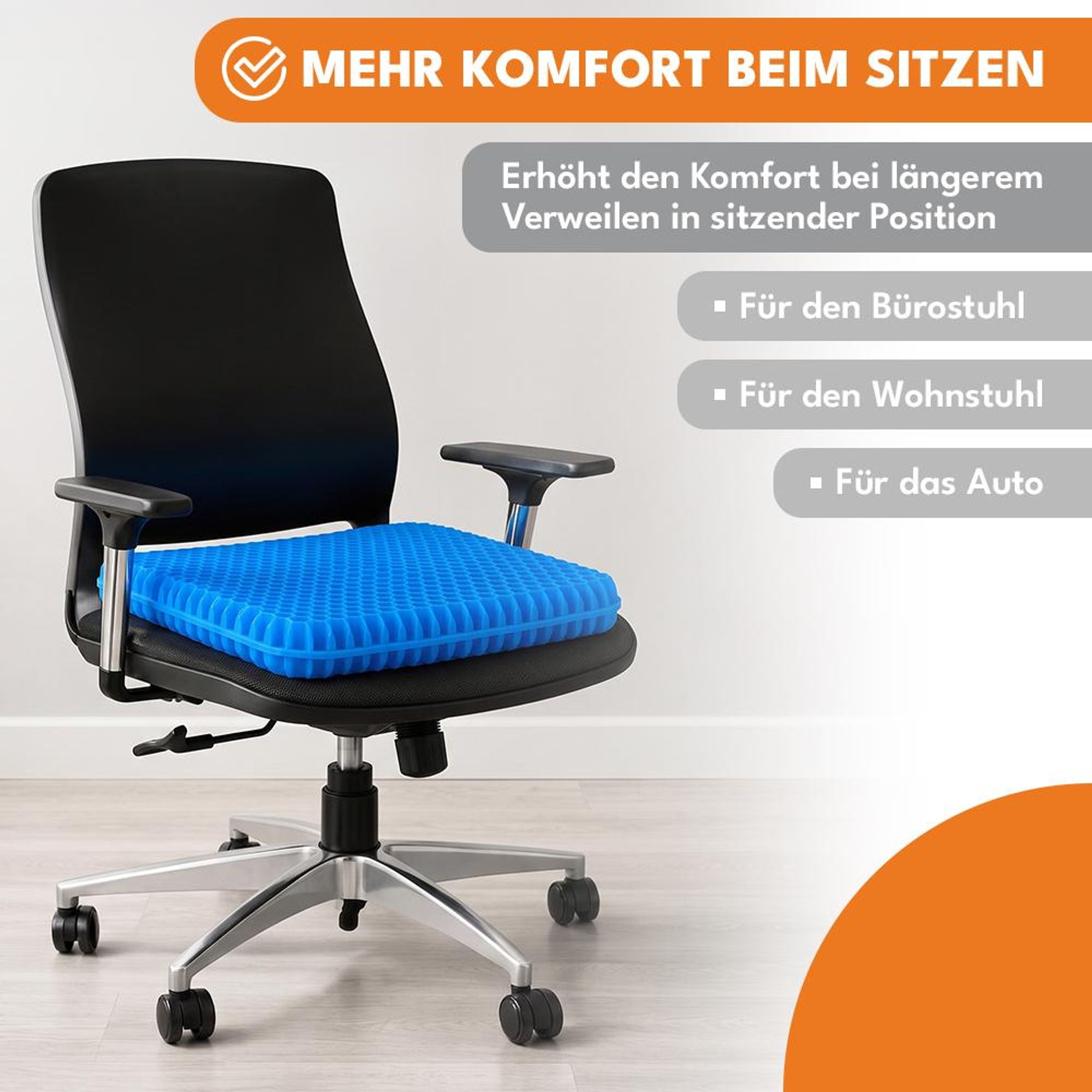 KRUMAD Orthopädisches Sitzkissen Gel, Bürostuhl Kissen, Sitzauflage für Stuhl, Auto und Rollstuhl, ergonomisches Gelkissen 40 x 35 cm
