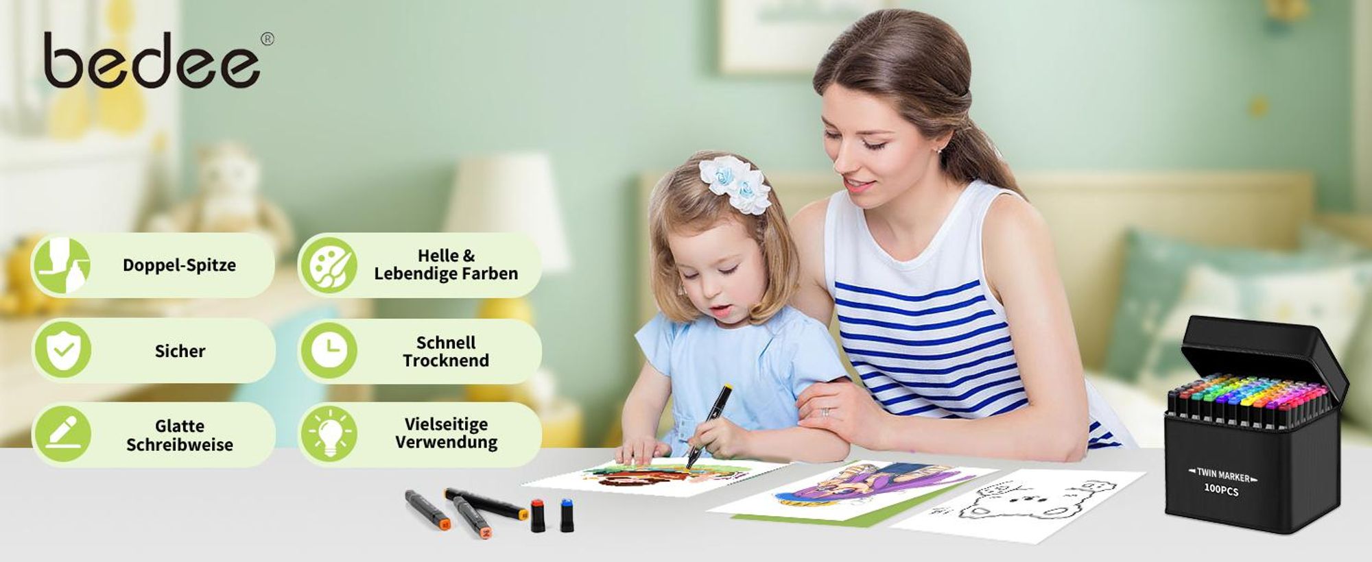 100 Farben Marker Set, Doppelseitiges Markerstifte, Alkohol Stifte Set, Permanent Marker, schnell trocknender Alkoholmarker mit Tragetasche