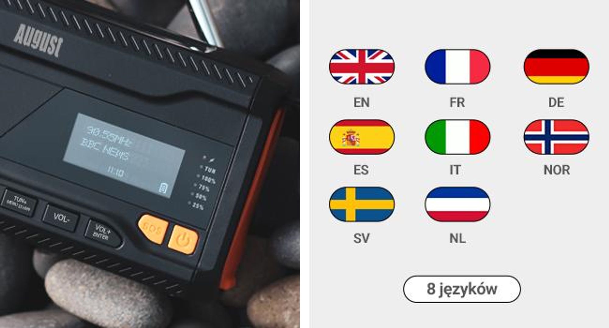 Ręczna korba DAB+ FM Radio Solar Akumulator słoneczny Powerbank Bluetooth - August MB290