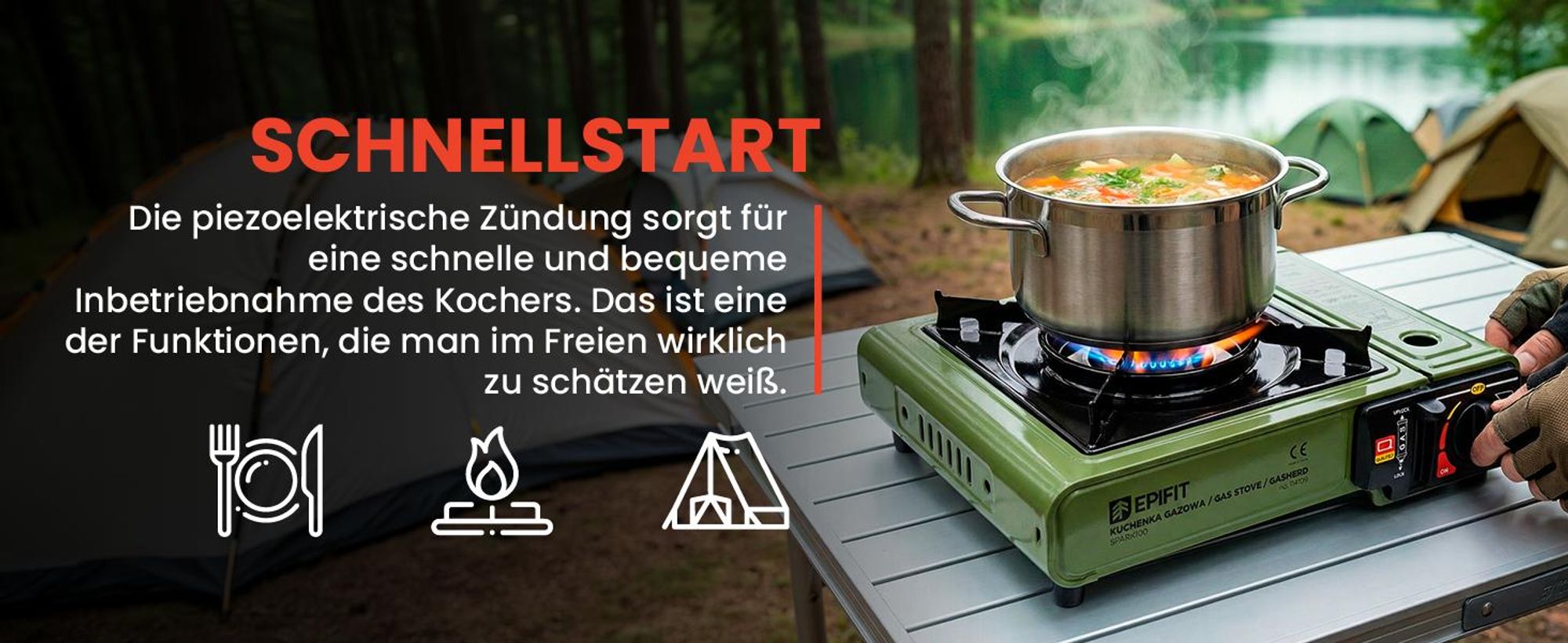 Grüner Gaskocher Campinkocher für Gaskartuschen Gasflasche mit Koffer