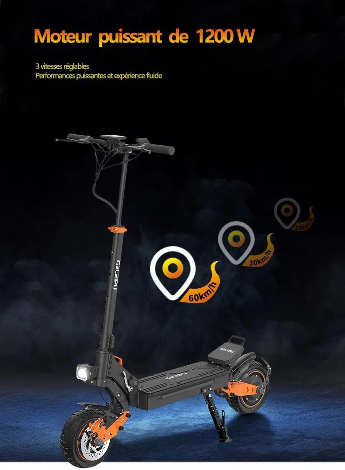 Trottinette Électrique GELEIPU Z1 - Batterie 48V20AH 10" Pouces Roue Freins à Disque - Noir