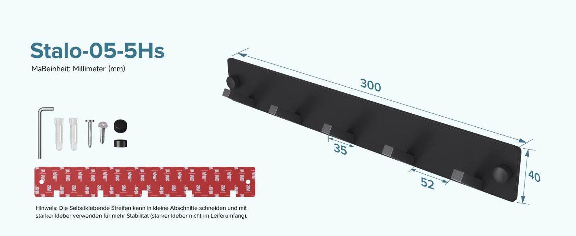 doporro Garderobenhaken Edelstahl, Kleiderhaken Wand mit 5 Haken, selbstklebend & ohne Bohren Matt Weiß für Jacken, Handtücher Stalo-05
