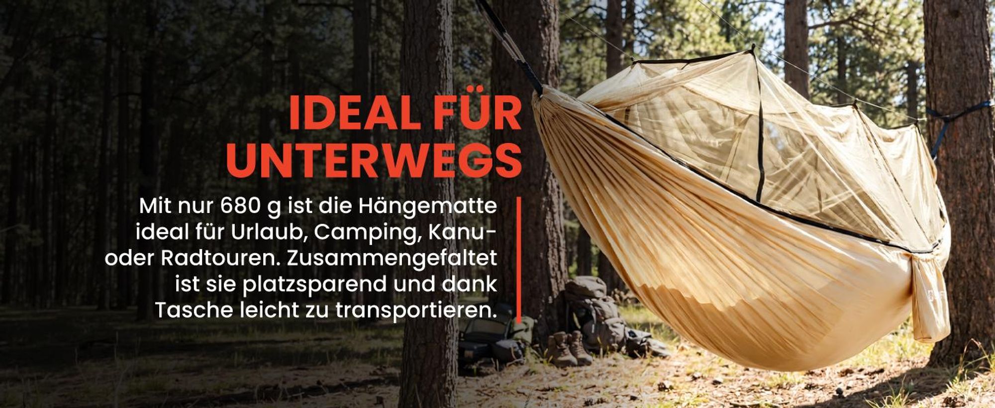 Camping Hängematte mit Moskitonetz 330x140cm Reisehängematte 200kg Sahara Beige