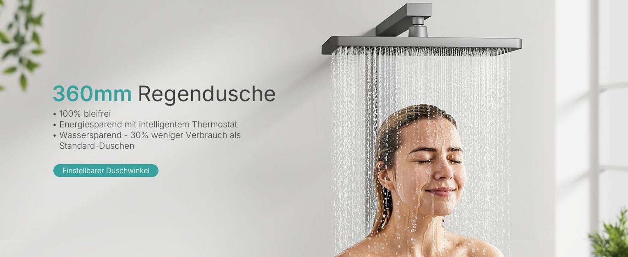 EMKE Duschsystem mit Thermostat Duschsäule Matt Anthrazit mit 360×240mm Regendusche eckig, Badewannenauslauf, Wassermengenregler & Glasablage F27