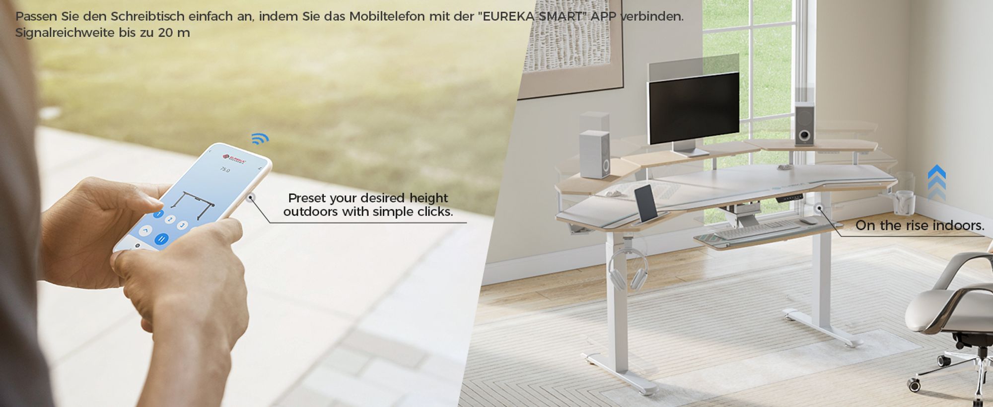 EUREKA ERGONOMIC Elektrisch Computertisch 182×76cm Höhenverstellbarer Schreibtisch Stehpult Gaming Tisch mit Monitorständer und Tastaturablage