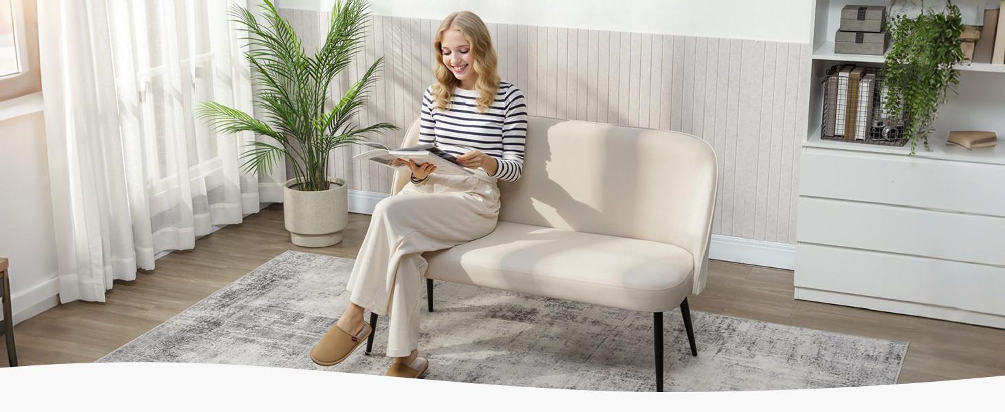 HOMCOM Sofa 2-Sitzer kleine Couch 127 cm mit Samtoptik, geschwungene Rückenlehne