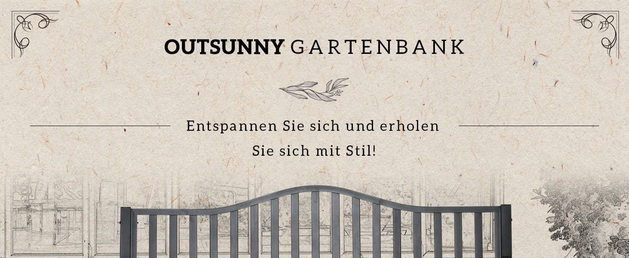Outsunny Gartenbank mit ausziehbarem Tisch für 2 Personen Parkbank aus Metall