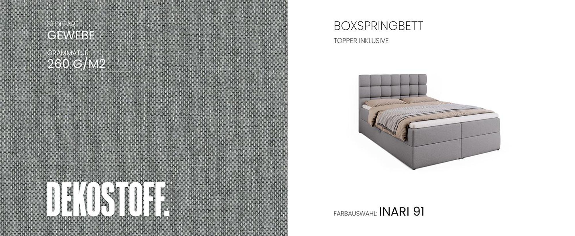 BroMARKT Boxspringbett DAKOTA mit 2 Bettkasten, Bonell-Matratze, Polsterbett, Bett (Grau, Inari 91, 140 x 200 cm)