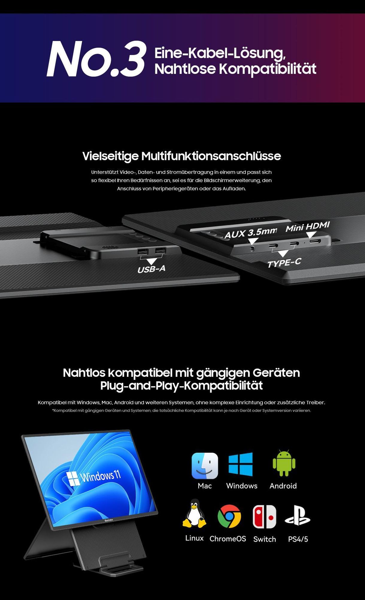 Blackview Screen Extension (32.8 mm), Ultra Thin 23,8 Inch FHD IPS Eye Care Portable Monitor, Suitable for Laptop/PC/Mac/PS3/4/5/Xbox/Switch