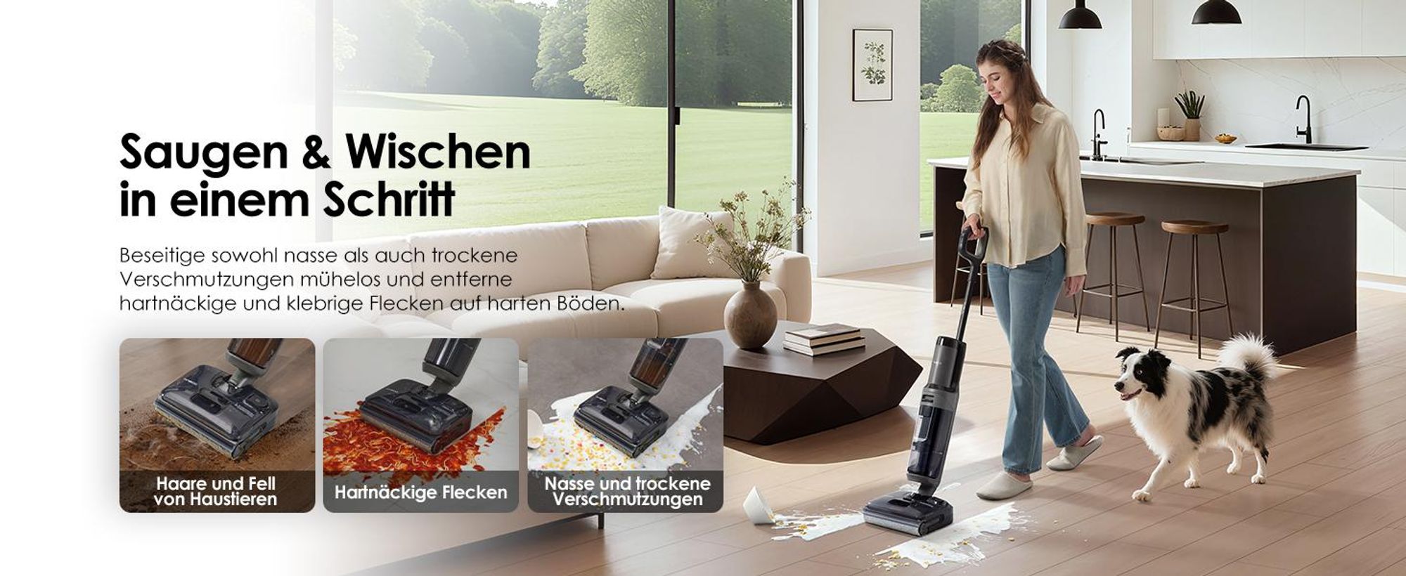 Tineco FLOOR ONE i6 Stretch Nass Trockensauger, Selbstreinigung 5 Min Flashdry, 180° Lay-Flat, 20kPa, 40 Min, Beidseitige Kantenreinigung Waschsauger