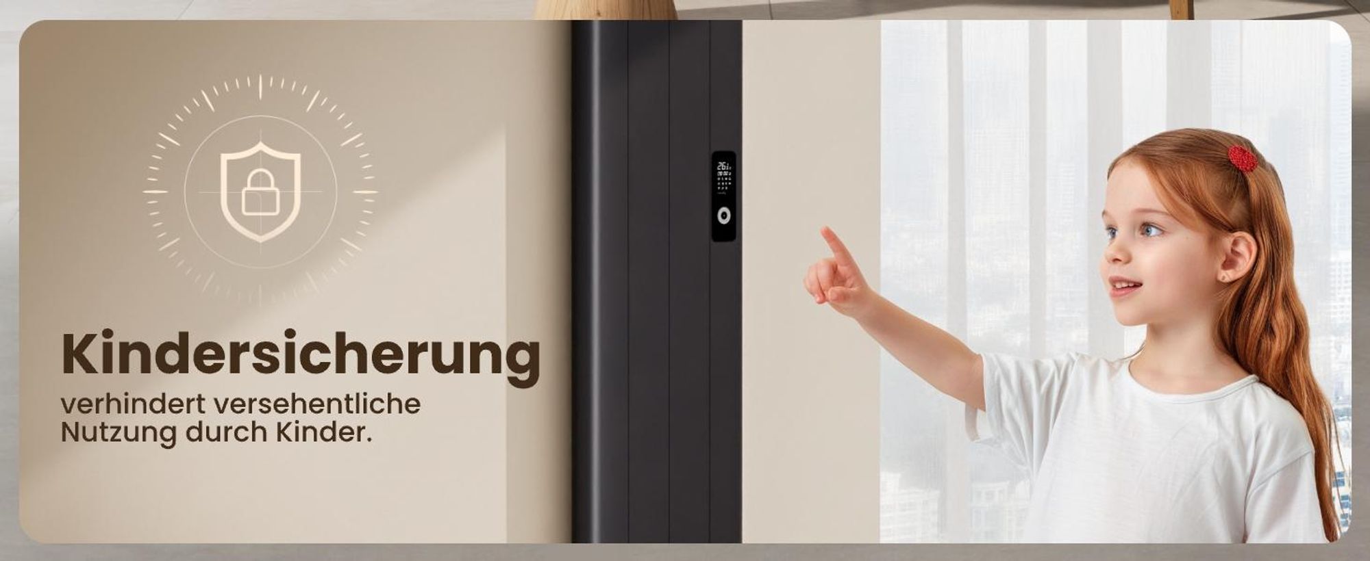 EMKE® Elektroheizung 1000W LCD Display Anthrazit Elektro Konvektor 1600x362x60mm WiFi + Alexa/Google Home, Wandmontage Elektroheizkörper für 9m² Raum