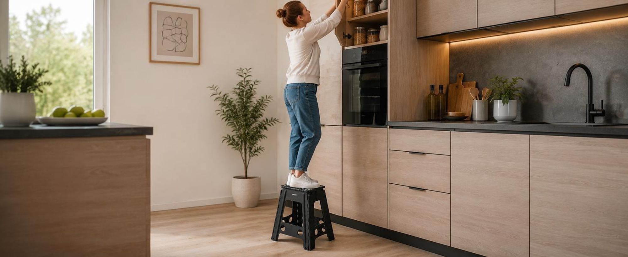 FURNIFY® QUICKSTEP Haushaltshocker aus Kunststoff mit stabilem und sicherem Stand.