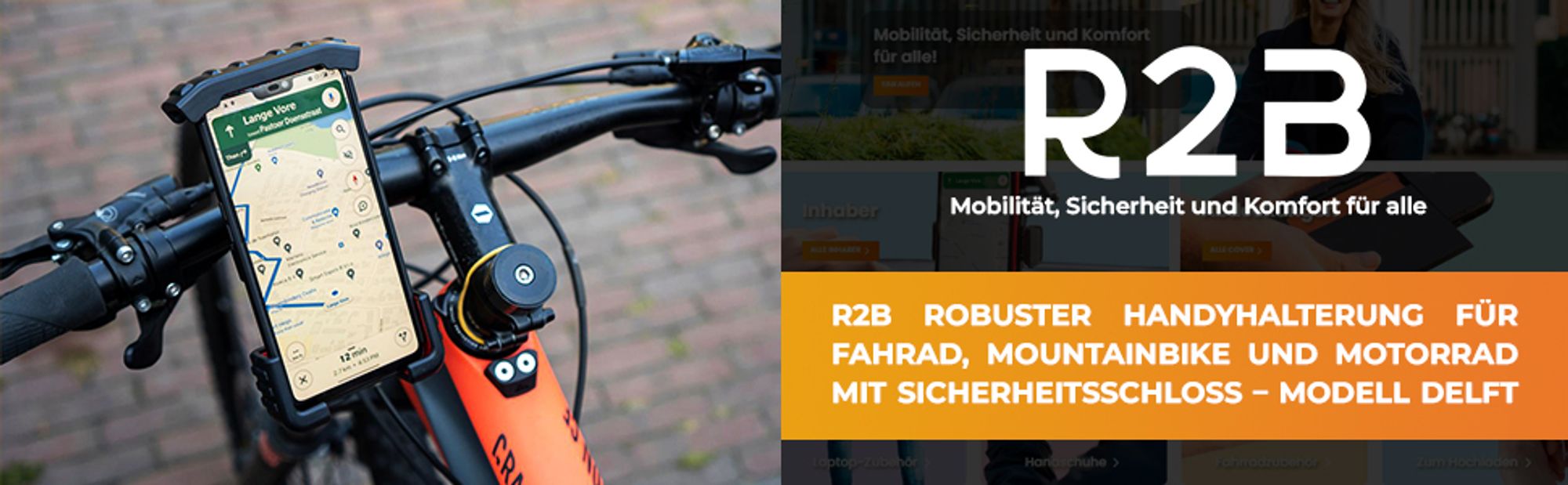 R2B Handy Halterung Fahrrad - Universal fahrrad Handyhalterung, mit Safety Lock, Handyhalter fahrrad für Mountainbikes, Motorräder und Motorroller
