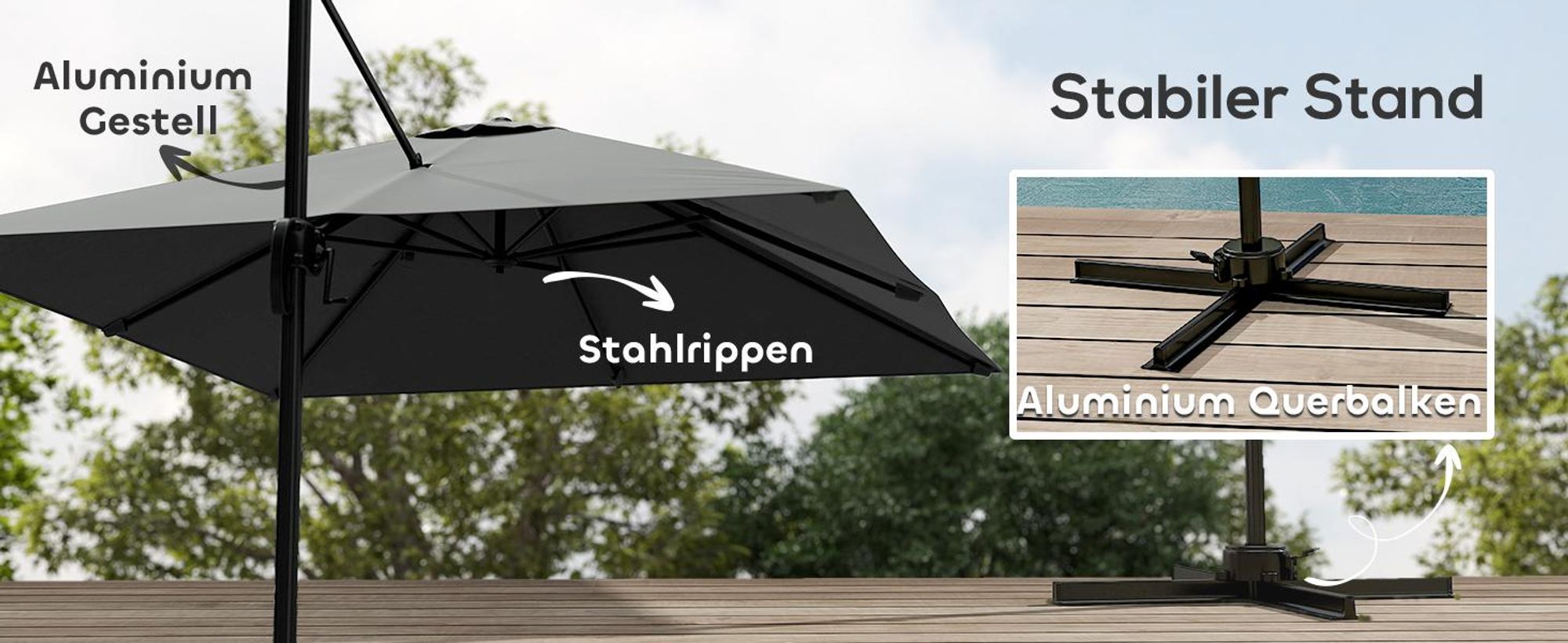 Outsunny Sonnenschirm 245x245 cm Ampelschirm neigbar Alu Grau