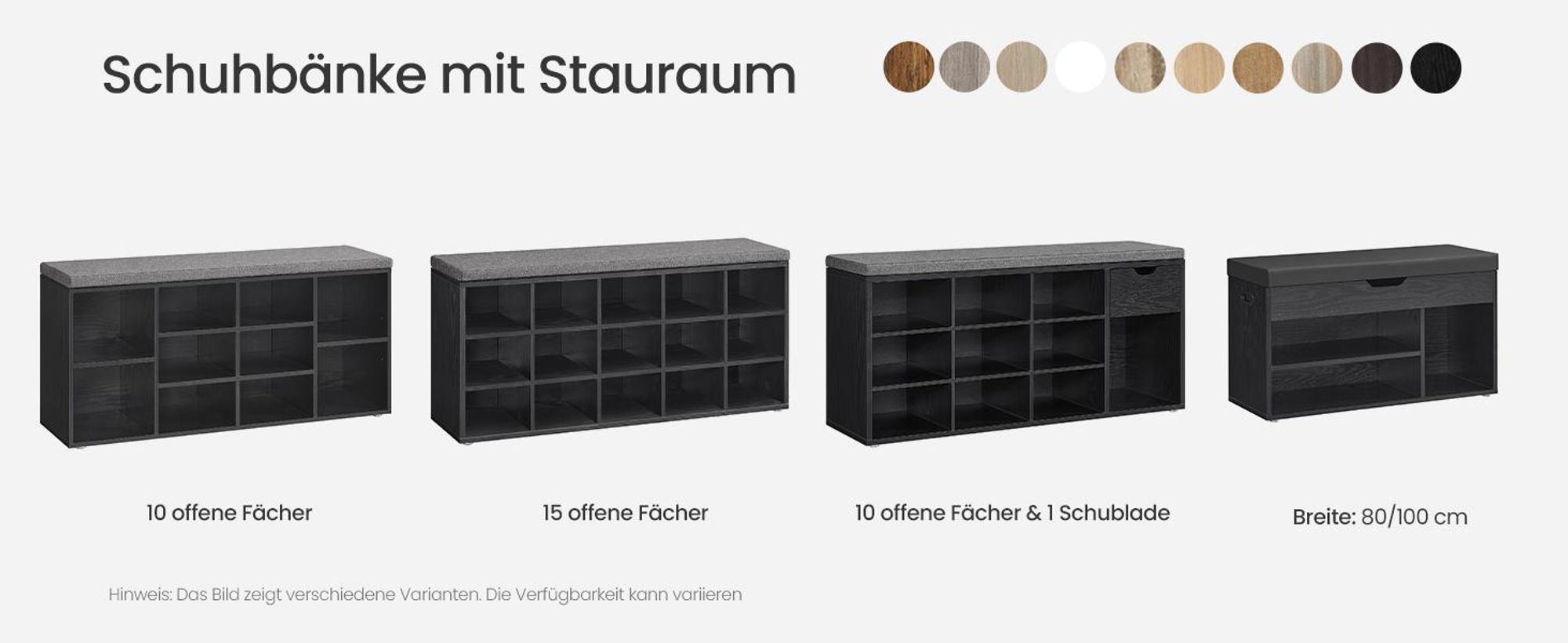 VASAGLE Schuhbank, Sitzbank, 10 Fächer, Länge 104 cm, Ebenholzschwarz