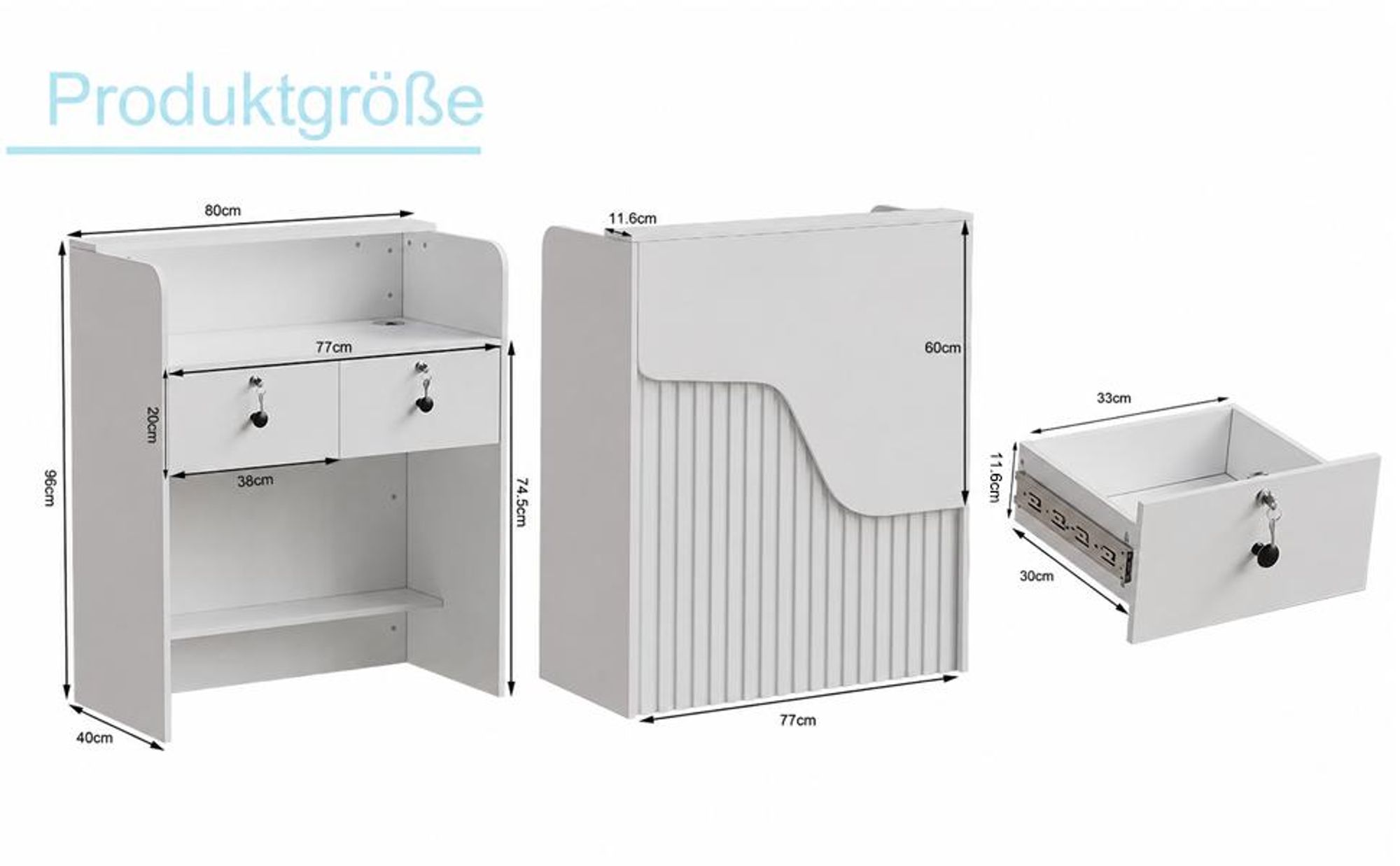 Empfangstheke mit LED-Beleuchtung, Moderner Rezeptionstresen mit abschließbarer Schublade, Kompakter Empfangstisch für Salon, Büro, Hotel und Geschäft